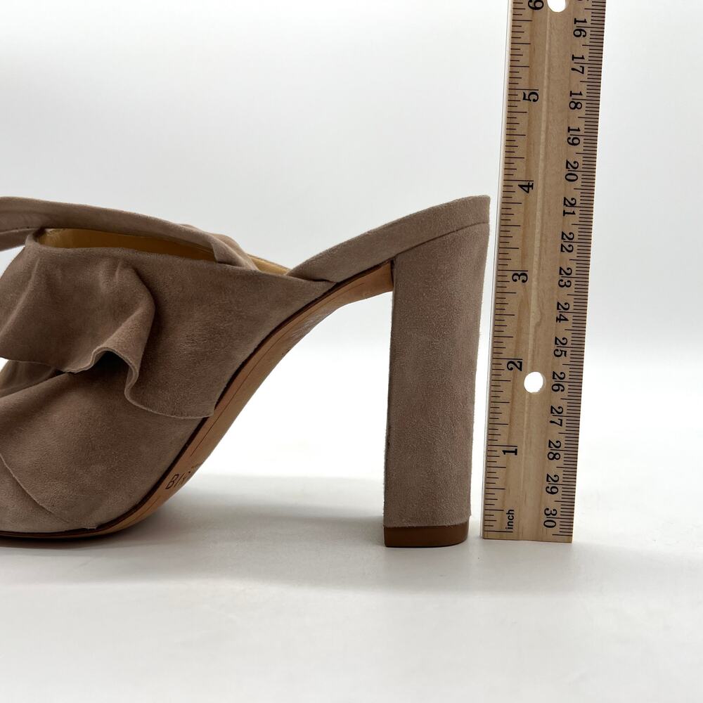 ALEXANDRE BIRMAN Ruffle Suede Heels Womens 37 Taupe Leather Ankle Wrap Sandal - Picture 16 of 16
